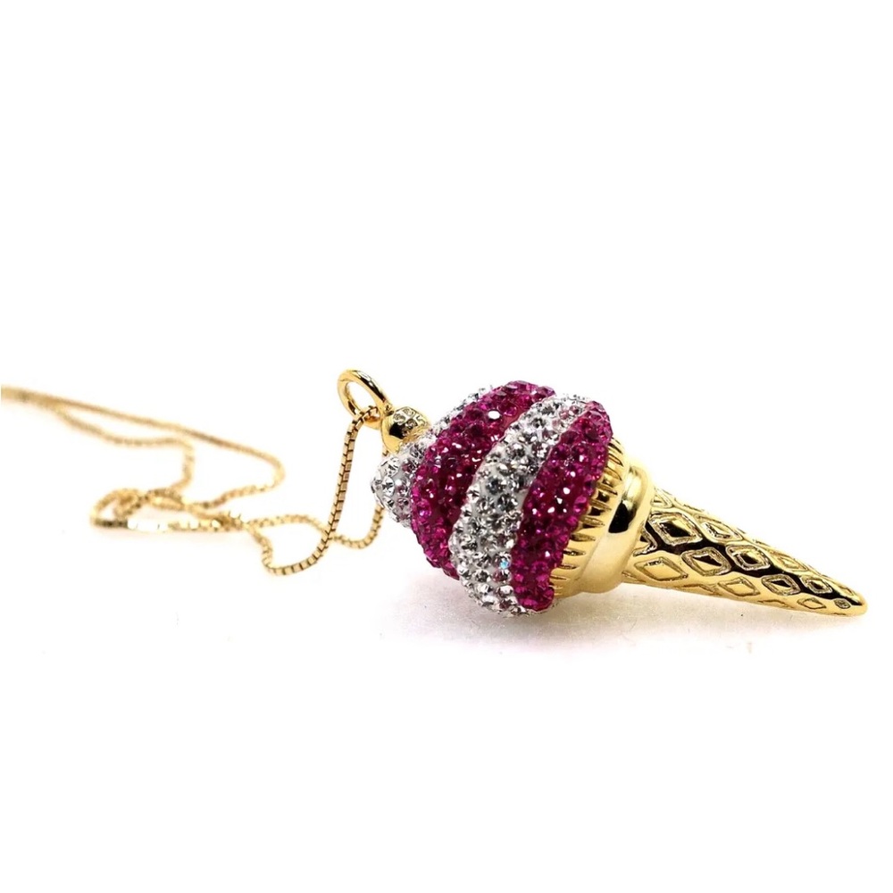 Simone I. Smith Sterling Pink Clear Crystal IceCream Cone Pendant Necklace $900